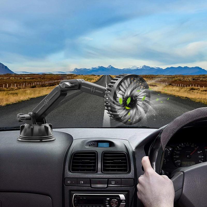 Portable Car Fan Lightweight Suction Cooler For Vehicle 3 Speed Adjustable Fan With Rotating Head For Car Camping Travel