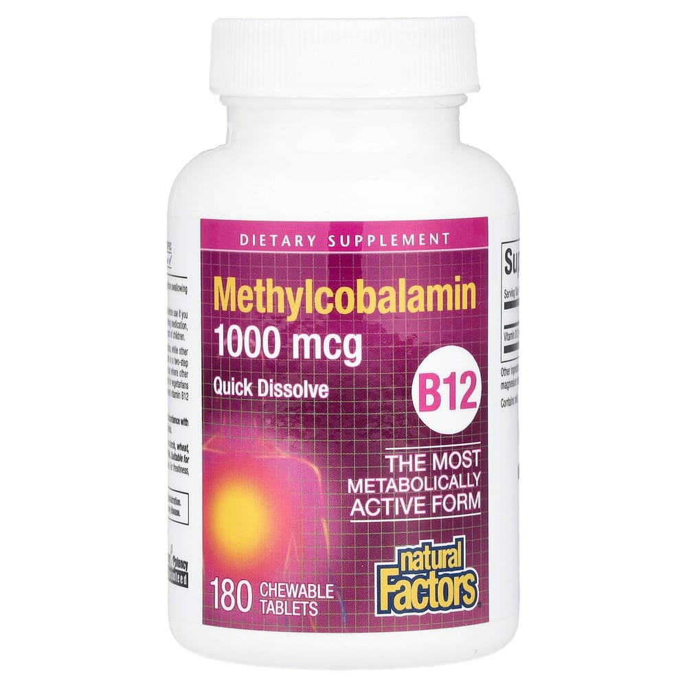 Natural Factors B12 Methylcobalamin 1000mcg Chewable Tablets, 180 Count