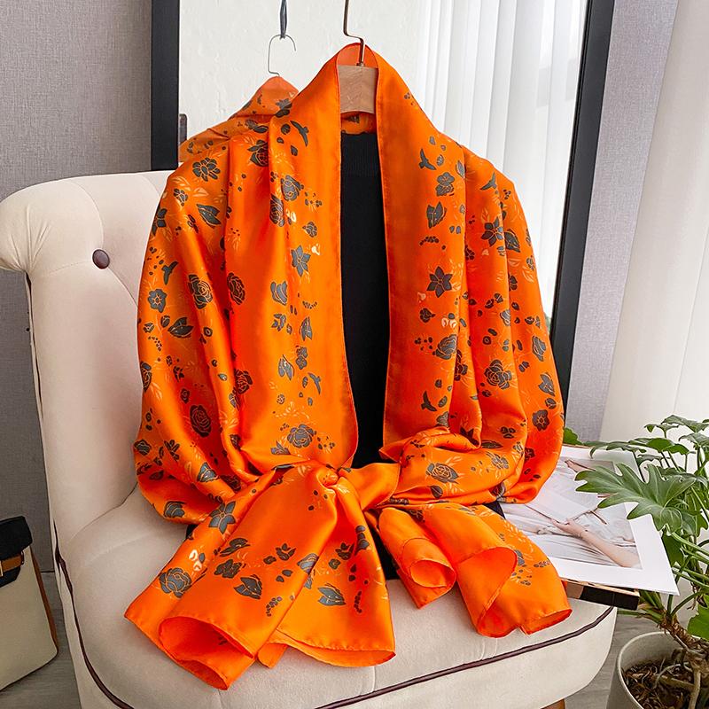 Luxury Satin Silk Scarf For Women New Print Shawls And Wraps Neckerchief Large Hijab Beach Stoles Headscarves Echarpe Bandana