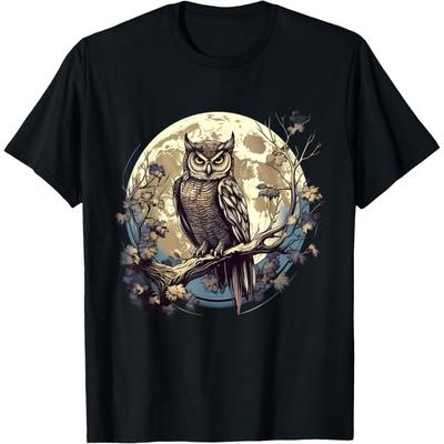 Сова Луна Животный Принт Дикая Природа Любители Животных Искусство Природа Футболка