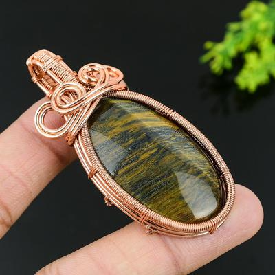 Натуральный драгоценный камень "Тигровый глаз" Подарочная подвеска ручной работы из медной проволоки 2,76 d6A19