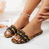 Fashion 2025 Summer Plus Size Women's Round Toe Slipper Outdoor Daily Sandals Women with Mixed Colors Leopard Weave Low Heel Slippers