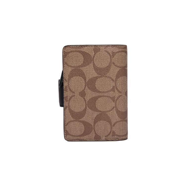 COACH Corner Zip Coated Canvas With Leather Wrist Bag Clutch Pochette Wallet Women's Brown/Black C0082-IMCBI