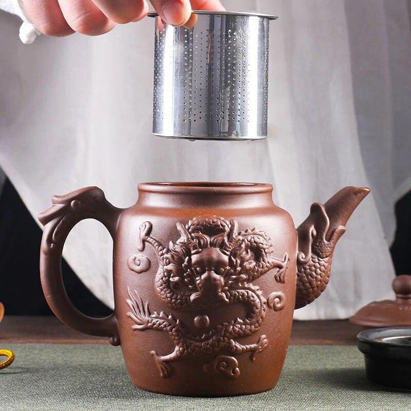 Дракон узор фиолетовые глиняные чайники китайский чайник кунг-фу чайник ручной работы с фильтром для заварки чая чайник чайные аксессуары