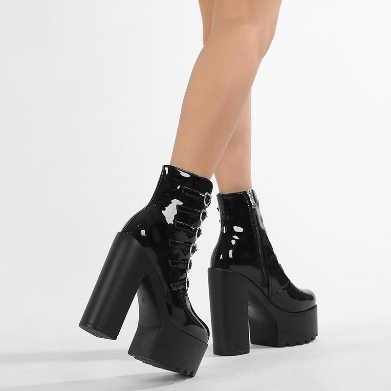 Модные туфли-лодочки на блочном каблуке для женщин, модные ремешки с пряжками, дизайн в виде сердца, туфли для платья, боковая молния, высокий каблук, туфли Мэри Джейн, уличный стиль