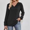 Женская мода однотонный длинный рукав V-образный вырез повседневный пуловер футболка топ