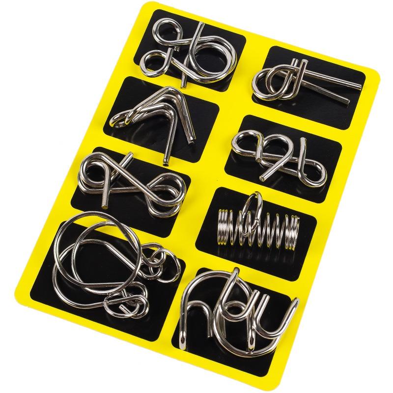 Детский набор развивающих игрушек Головоломка «Девять связанных колец», Подарок-головоломка, Полный набор разблокируемых колец, Восемь штук, Замок Лу Баня