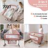 Cradle Bed 3-In-1 Multi-function Bedside Crib with Storage Basket, 6 Levels Height Adjustable Baby Mosquito Net, Portable Convertible Newborn