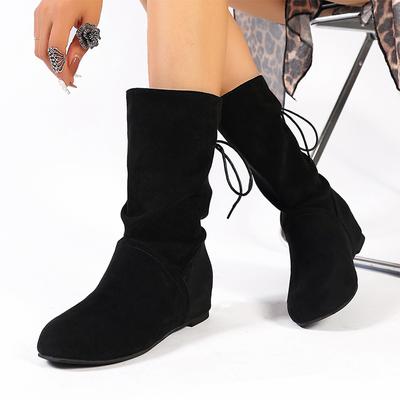 Женские замшевые зимние сапоги средней высоты на плоской подошве, модная обувь для женщин 2024 года, зимние ботинки челси для ходьбы, дизайнерские, новые женские готические ботинки