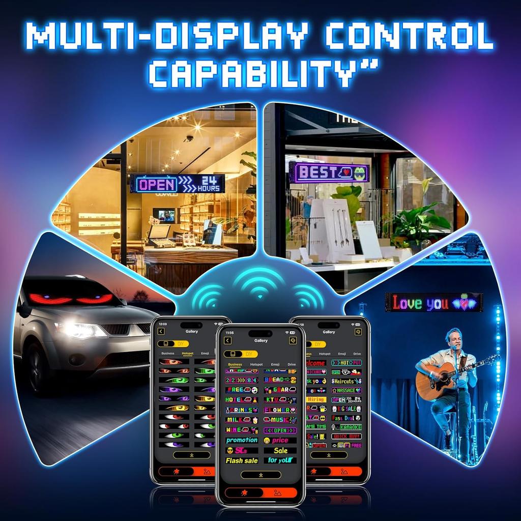 Программируемая светодиодная вывеска с бегущей строкой, вывески для магазинов, гибкая цифровая матричная панель для отображения, DIY, пользовательский текст, граффити, анимация