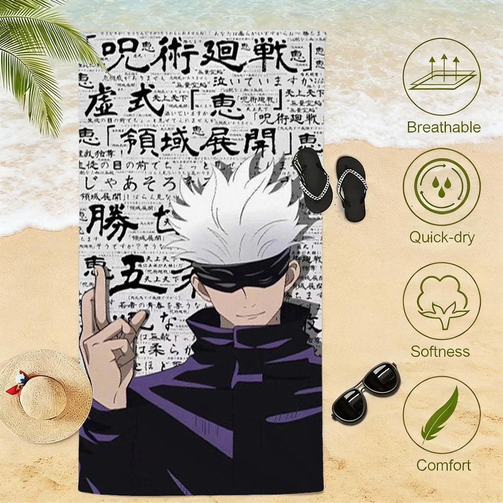 Пляжное полотенце в тематике J-Jujutsu Kaisen, впитывающее влагу и пот, мягкое, быстросохнущее, из микрофибры, спортивное полотенце для спортзала