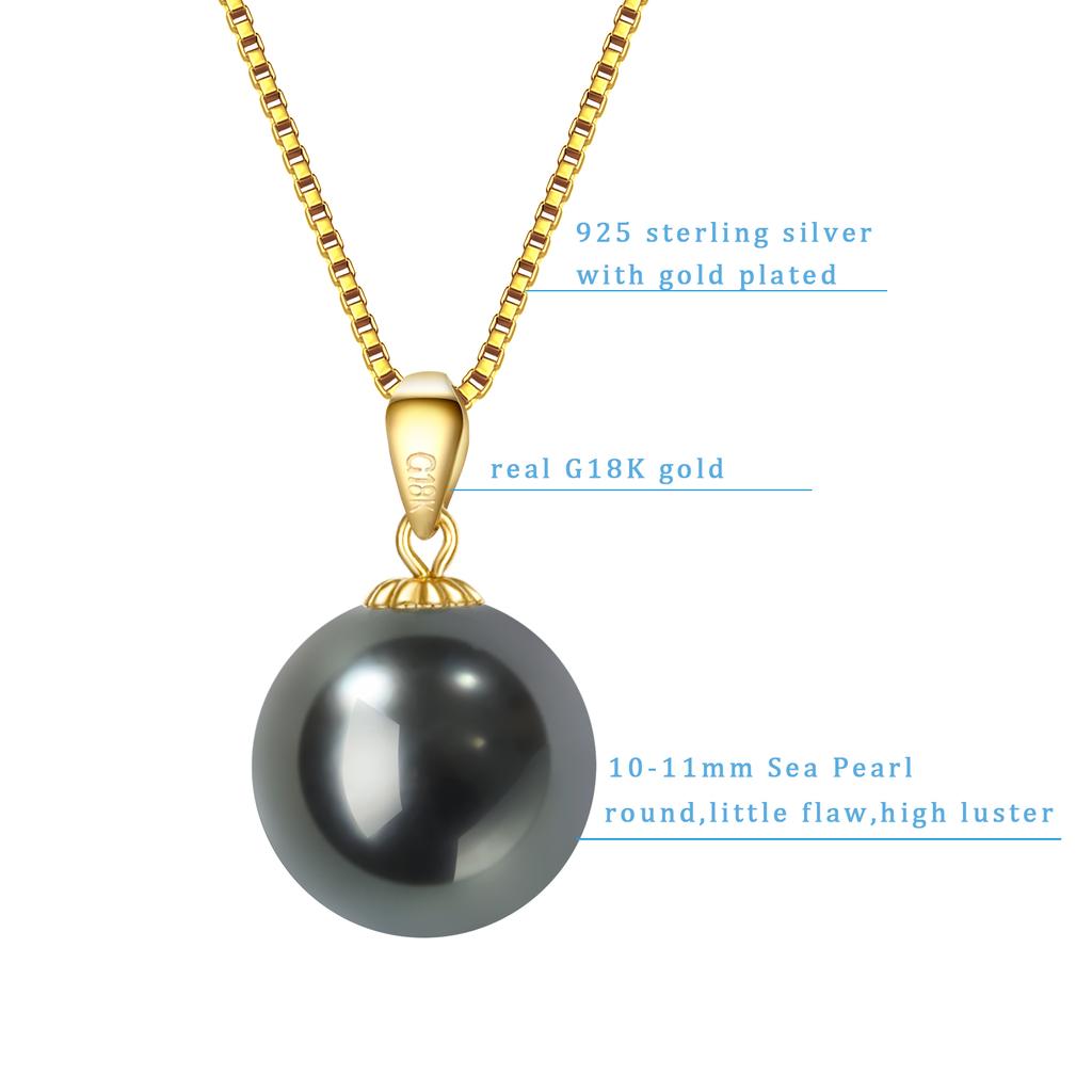 Ожерелье с подвеской из 18-каратного желтого золота класса Aaa, 10-11 мм, натуральный таитянский культивированный жемчуг Южного моря, с цепочкой из серебра 925 пробы