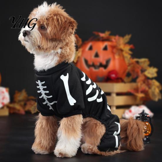Soft Polyester Dog Clothing Halloween Jumpsuit, Glow-in-The-Dark Skeleton Pet Onesie, Spooky Thermal Four-Legged Suit Clothes for Small Dogs