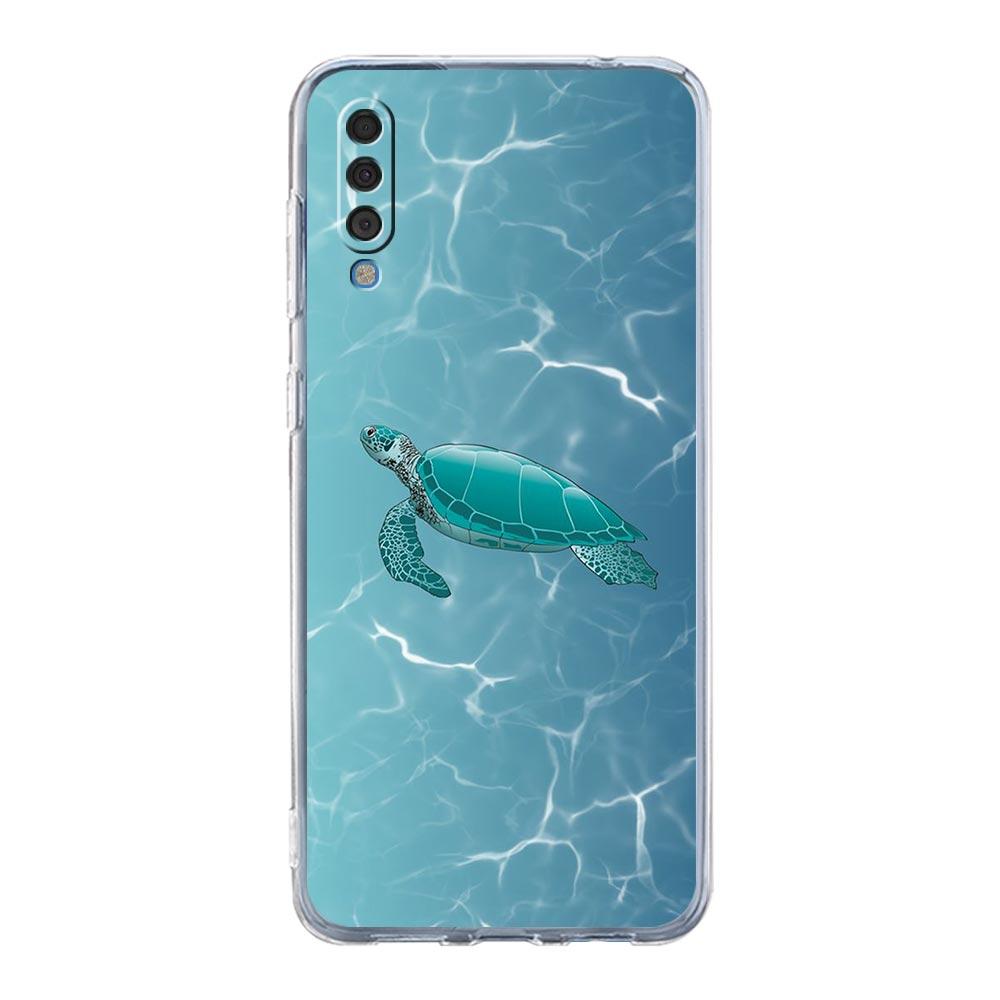 Чехол для Samsung A54 A52 A50 A70 A40 A20S A20E A02S A12 A14 A16 A22 A42 A34 A32 5G A04s A06 милая Мультяшная морская черепаха океанский синий