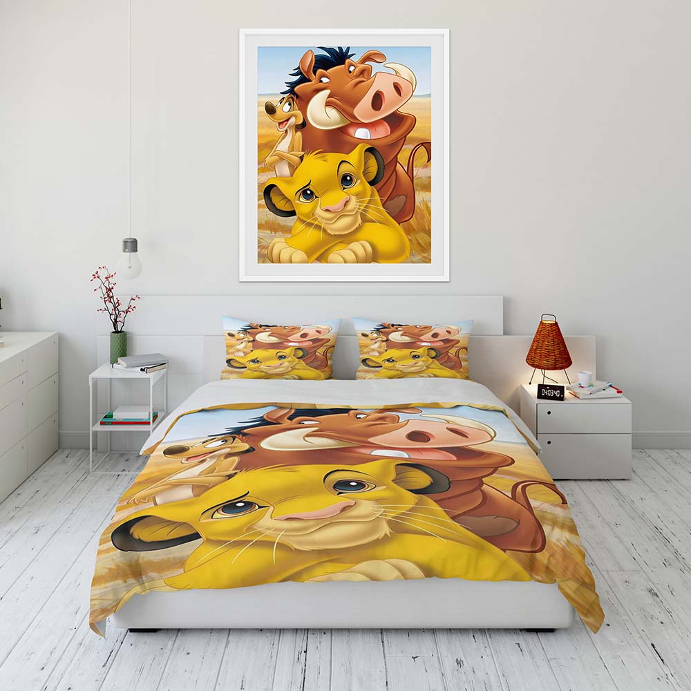 3PC Lion King Bedding Set Kids Adults Single Double King Flat Sheet Duvet Cover Pillowcase Bed Linens Bedclothes Free Shipping