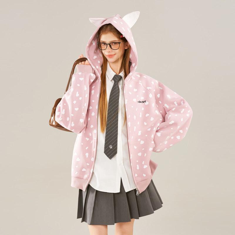 ICH MODE Spotted Full-Print Ear Hoodie Cardigan