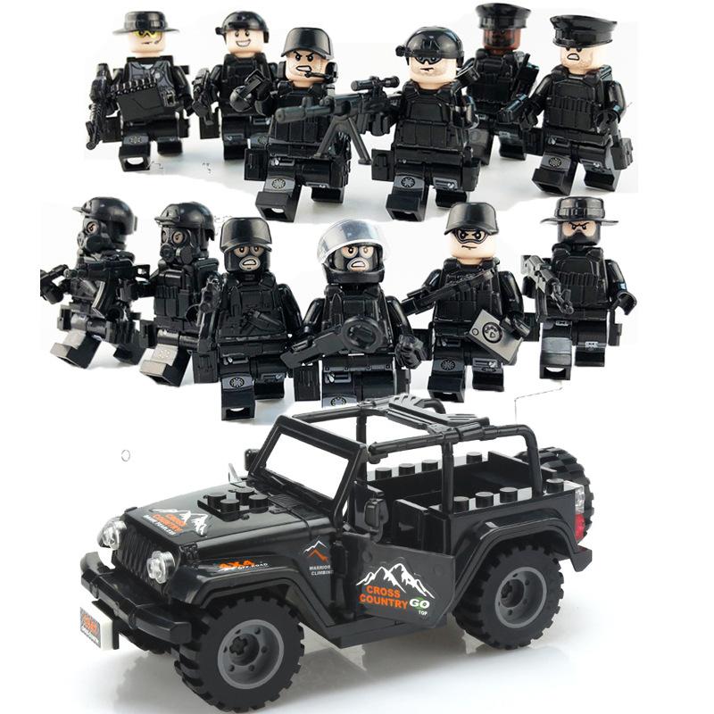 24 Минифигурки Конструктора Черный Спецназ Специальные Силы Беспорядки Военная Сцена Игрушка для Мальчика Pyp