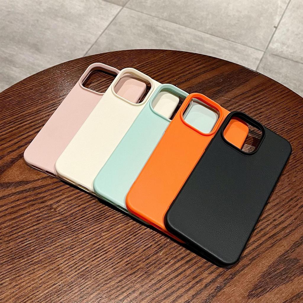 Niche High End Sense Suitable for IPhone17promax Solid Color Leather Pattern Apple 16 Mobile Phone Case 13 12 Soft Shell 11