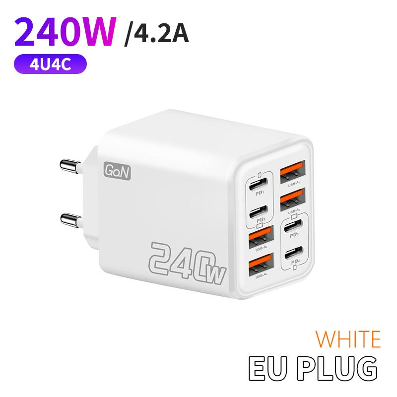 240 Вт Gan USB C Зарядное устройство 8 в 1 Быстрая зарядка Зарядное устройство для телефона Адаптер питания для телефона Type C EU/US Штекер Настенное зарядное устройство