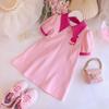 Girls' 2024 Summer Western-Style Short-Sleeve Princess Dress with Bow