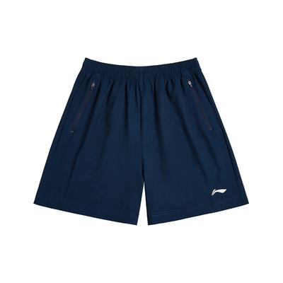 Li Ning Американский логотип Принт Свободные Универсальные Простые Шорты с завязками средней посадки Повседневные Шорты Унисекс AAPU227-2 Гуандун-Синий