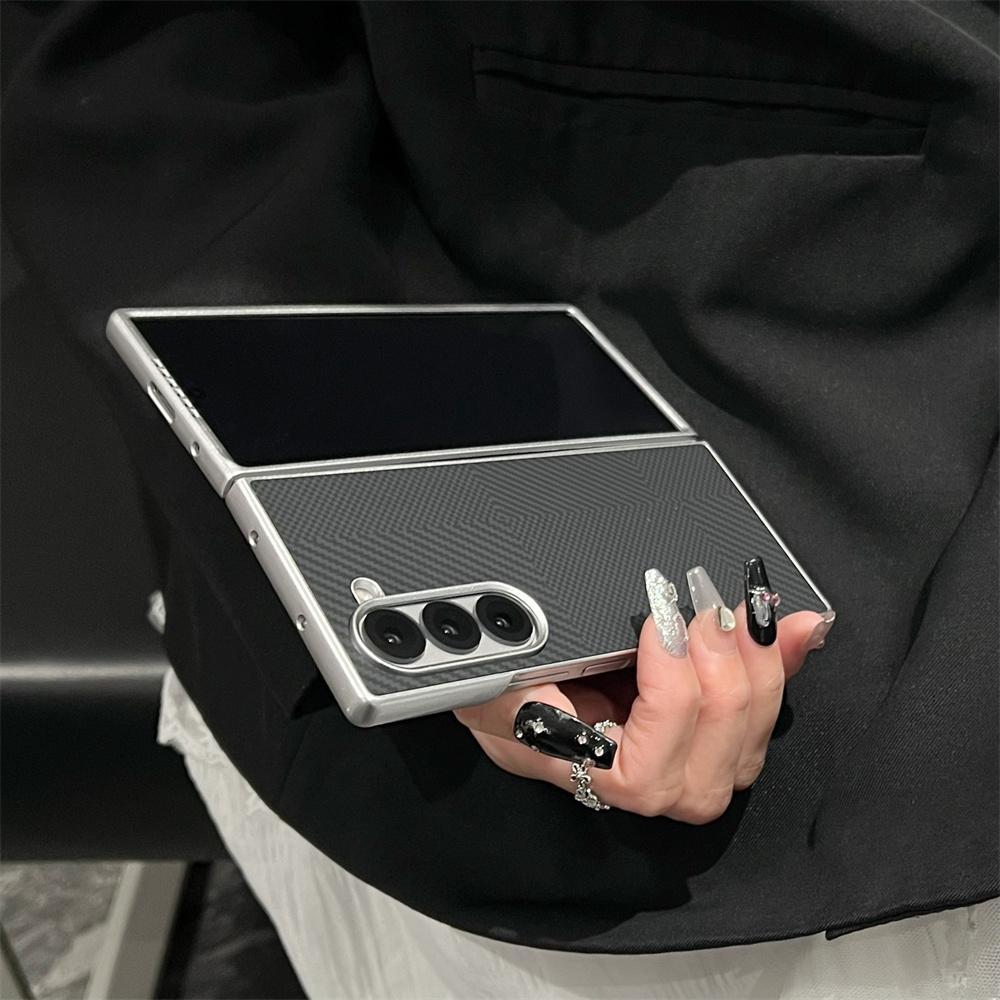 Luxury Kevlar Carbon Fiber Pattern Plating Phone Case For Samsung Z Fold 7 6 5 4 Shockproof Bumper Matte Solid Color Back Cover