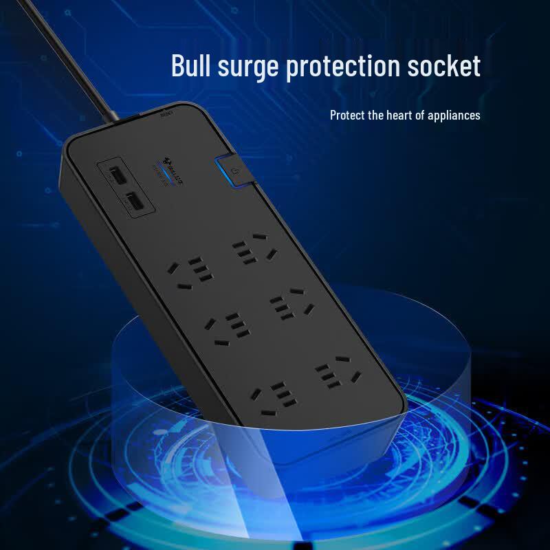 BULL GN-H306U Power Strip with 6 Outlets and 2 USB Ports