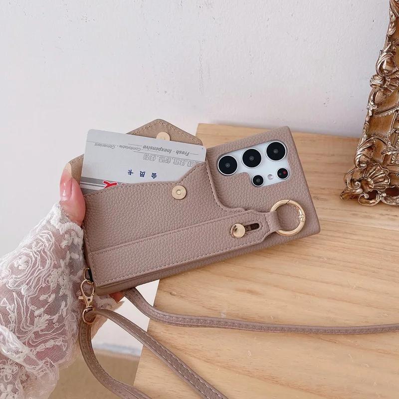 Ремешок на запястье Кроссбоди Чехол для телефона для Samsung Galaxy S24 S22 Ultra Plus S23 FE A15 A25 A35 A55 A24 A34 A54 A14 С держателем для карт