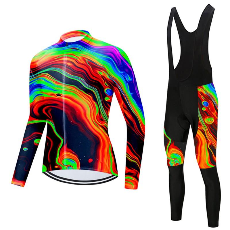 Mens Long Sleeve Cycling Jersey Bib Pants Set Breathable Quick-Dry Road Mountain Bike Riding