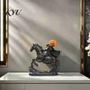 Vintage Halloween Statue Headless Horseman Statue, Gothic Knight Riding Black Horse with Resin Sculpture Pumpkin Lantern, Spooky Festive Decor