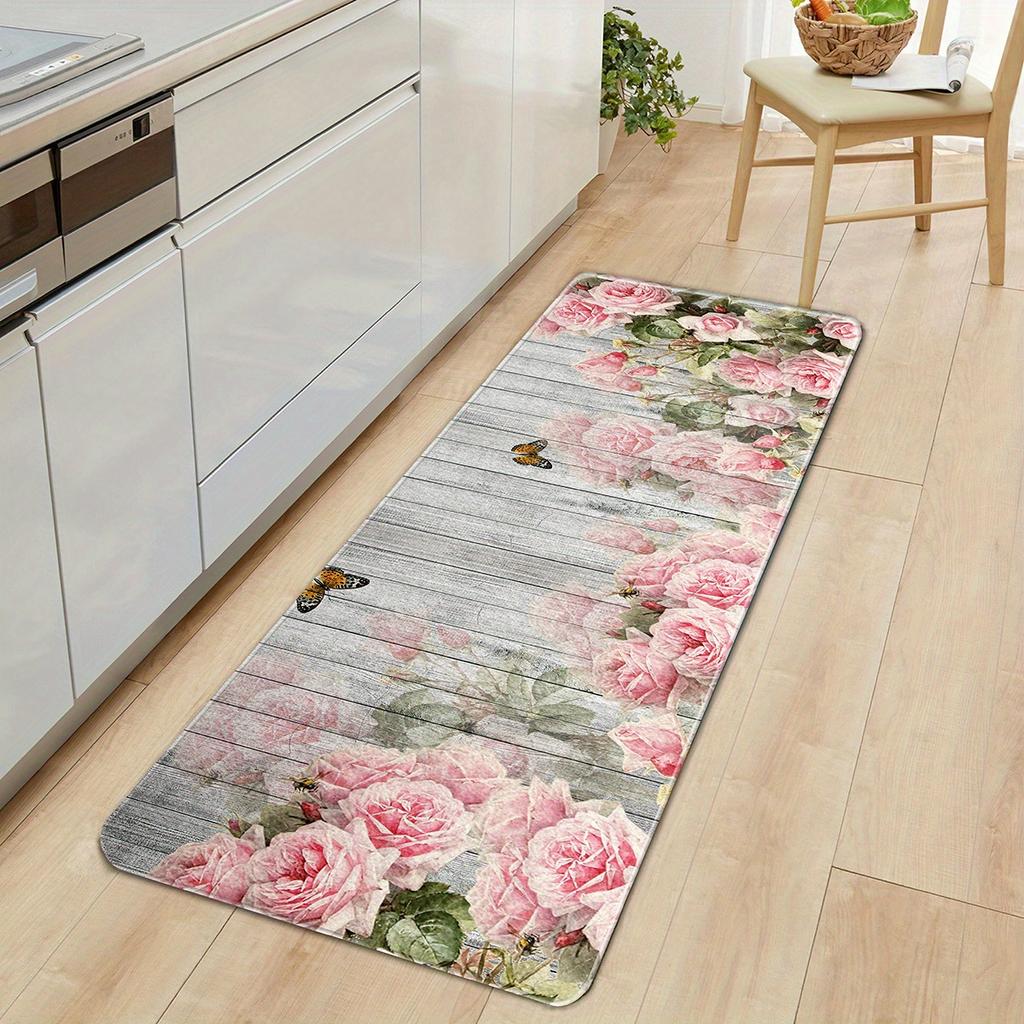 Роскошный винтажный мохнатый кухонный коврик с цветочным принтом, мягкий утолщенный кухонный коврик, водонепроницаемый нескользящий маслостойкий напольный коврик, коврик для бега
