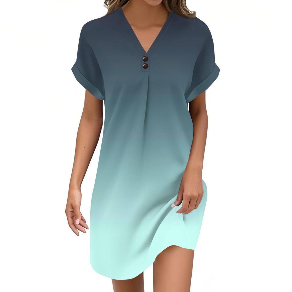 Женский модный джемпер с V-образным вырезом и градиентным принтом, повседневное платье на пуговицах