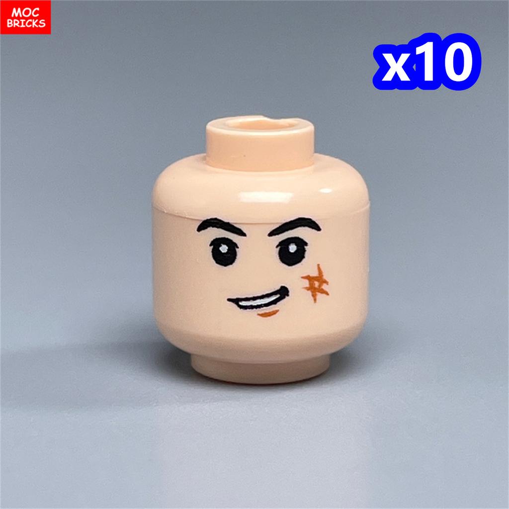 10pcs MOC Bricks Printed Head Beard Men Woman Face Cool Expression Building Blocks Model Kids Toys Gifts
