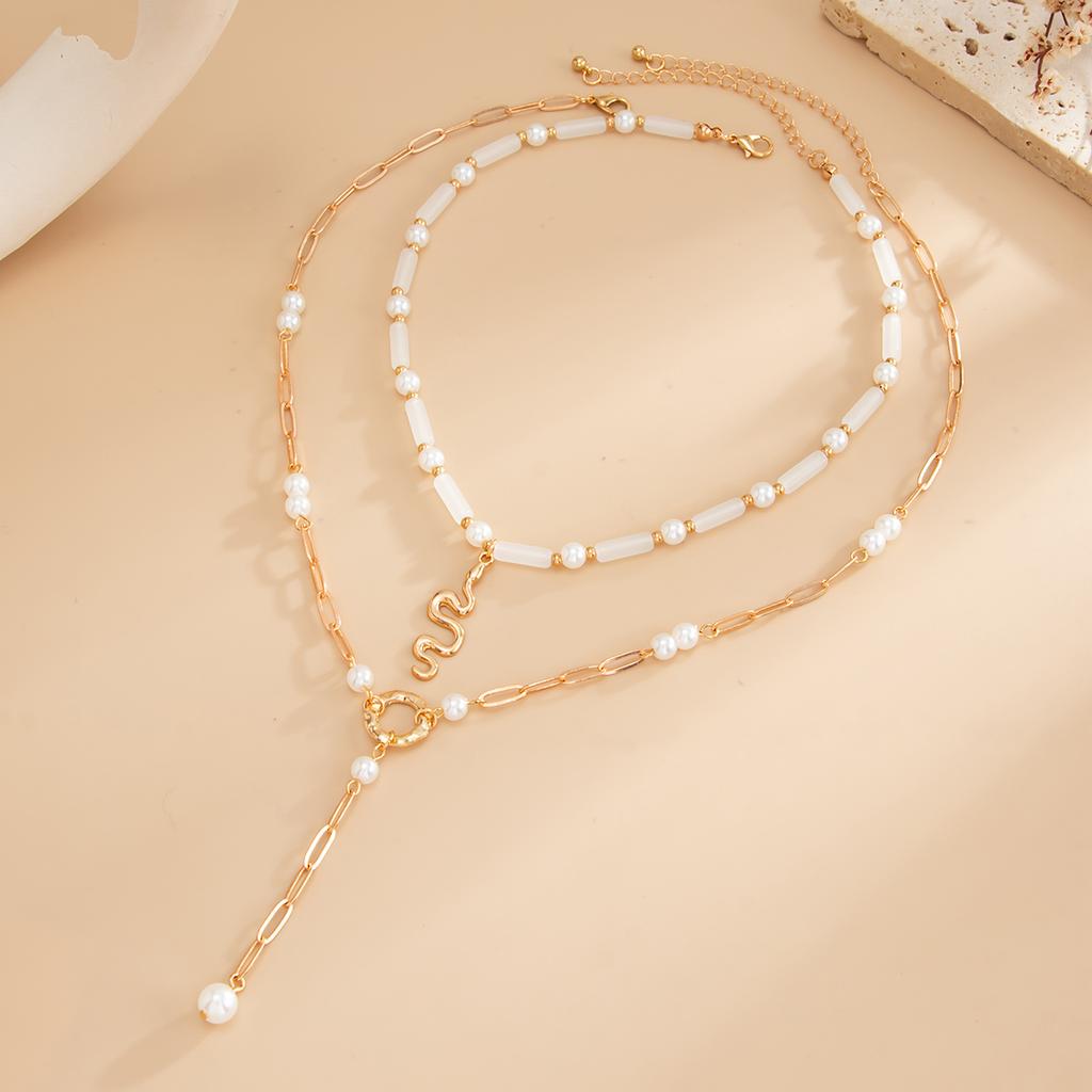 Salircon 2 Pcs/Set Boho Imitation Pearl CCB Beaded Choker Necklace Women Trendy Adjustable Pendant Neck Accessory Party Jewelry