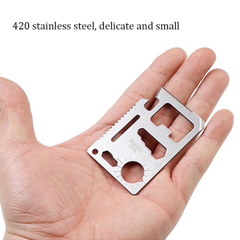 11-in-1 EDC Multi-tool Card Multifunctional 420 Stainless Steel Pocket Jar Bottle Opener Screwdriver Spanner Ruler Outdoor Tools