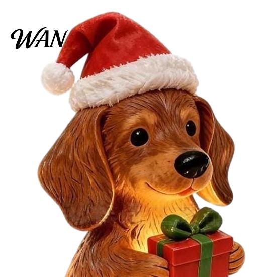 Gift for Dog Lovers Light-up Christmas Dachshund Figurine, Resin Puppy Statue with LED Warm Light, Party Supplies Star Snowflake Cutouts, Cute Animal