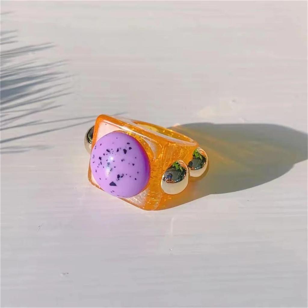 Exaggerated Resin Ring For Woman Acrylic Metal Strips Are Red And Green Square Resin Color Ring Punk Jewelry Accessories Rings