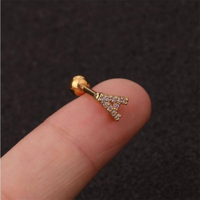 1 шт./пакет, 26 английских начальных букв, кубический цирконий, серьги-гвоздики из нержавеющей стали, серьги для хряща, спиральные ювелирные изделия для пирсинга