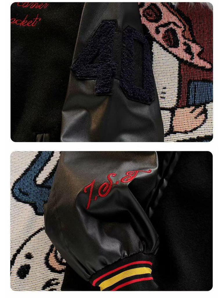 Унисекс Классическая черная вышитая бейсбольная куртка для весны/осени