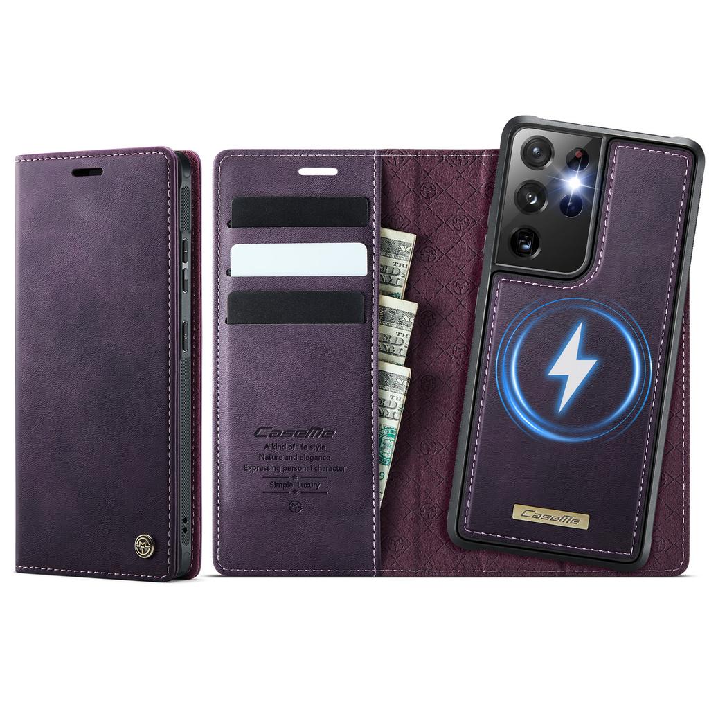 For Samsung Galaxy S21 Ultra 5G Case CASEME C49 Compatible with MagSafe RFID Blocking Detachable Wallet Leather Phone Cover