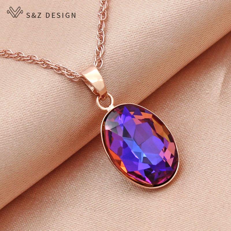 Модное ожерелье в форме яйца с овальным кристаллом и подвеской для женщин, свадебные украшения цвета розового золота