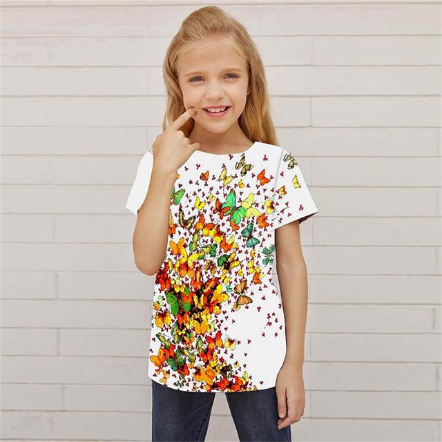 Kids Girls' T Shirt Short Sleeve 3D Print Butterfly Animal Children Tops Streetwear Daily Indoor Outdoor Regular Fit 3-12 Years