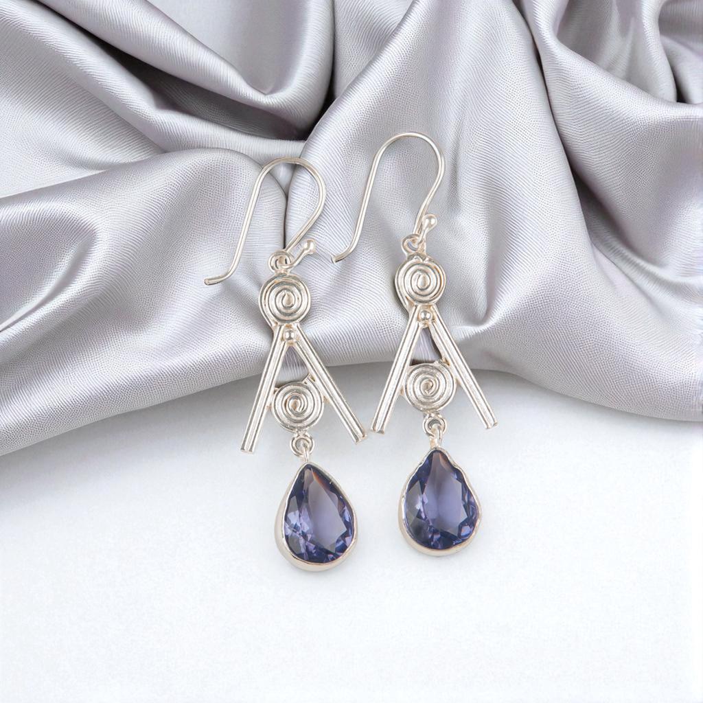 Iolite Gemstone 925 Sterling Silver Jewelry Handmade Drop/Dangle Earrings 2.4" EE-86-7