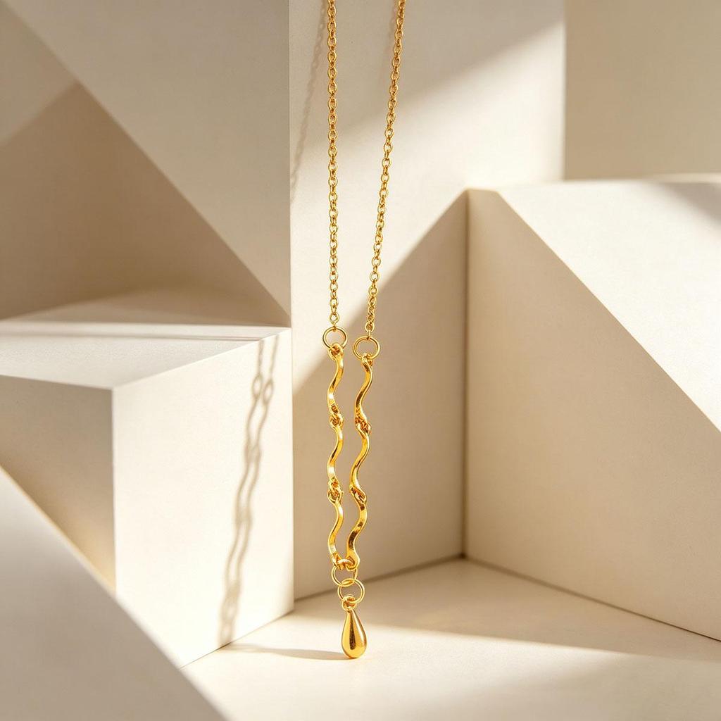 Gold Wave Water Drop Necklace for Women, Korean-style Simple Niche, Daily Commute Versatile Gentle Atmosphere Collarbone Chain