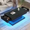 100*50*45cm Coffee Table, Living Room Table with 2 Drawers, High-Gloss Side Table, Coffee Table with LED Light Strip, Black Tea Table in Simple Design