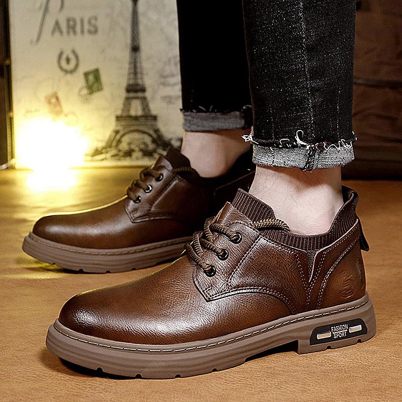 Высококачественные мужские удобные мягкие повседневные туфли с носками, модные уличные ретро-ботинки со шнуровкой на толстой подошве, износостойкие короткие ботинки
