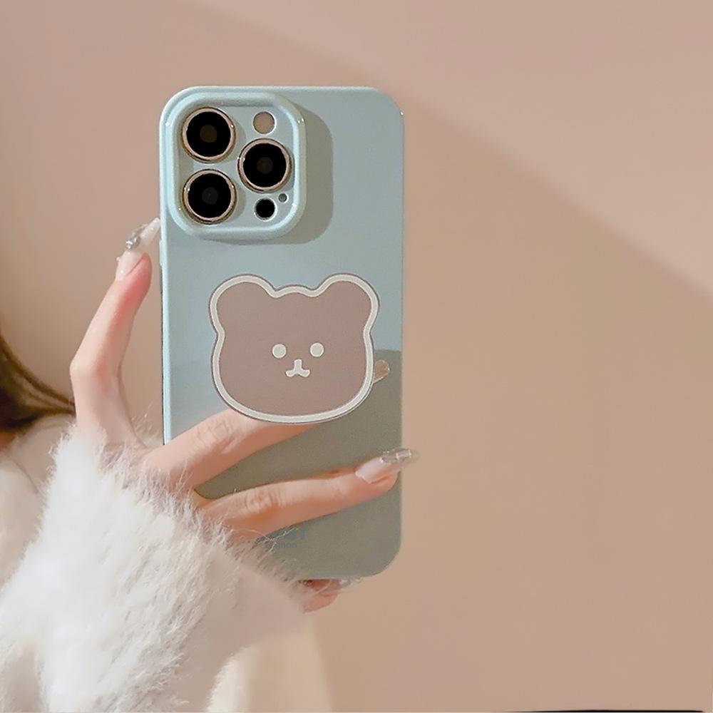 Simple Bear Mirror Bracket Iphone13 Suitable for 16promax IPhone Case 11 Cute 12 Silicone 15