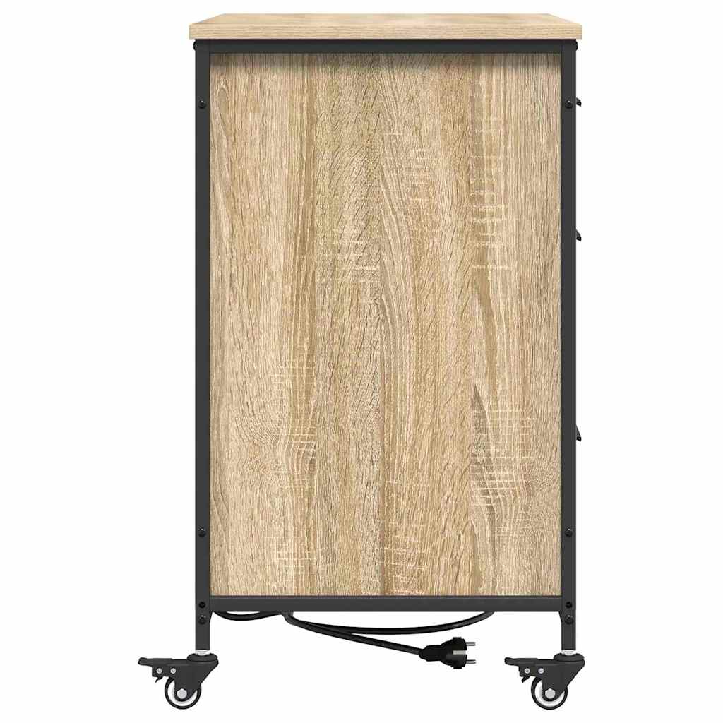 Cabinet with Charging Station and Casters Sonoma Oak Finish 76 x 41 x 72 cm