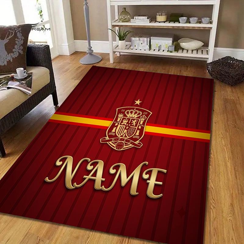 Custom Name Selección Española de Fútbol Flannel Pattern Square Carpet,Area Rug,Carpet Rug for Living Room Bedroom Sofa Playroom Decor,Non-slip Floor