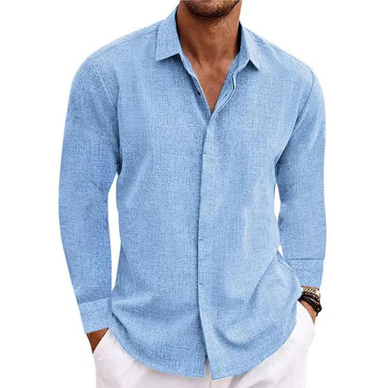 Men'S Linen Long Sleeved T-Shirt Loose Sweatshirt Solid Color Long Sleeved Shirt Men'S Plus Size Men'S Shirt